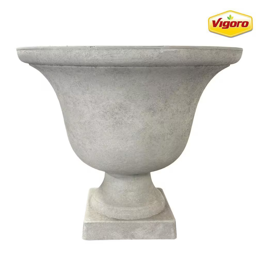 Elise Large White Resin Lightweight Urn Planter with Optional Drainage Hole (17. gallery