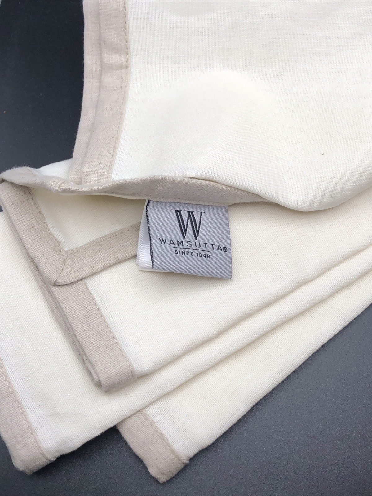 New 2 Wamsutta Ivory/Cream Bordered Linen Cotton Cloth Napkins gallery
