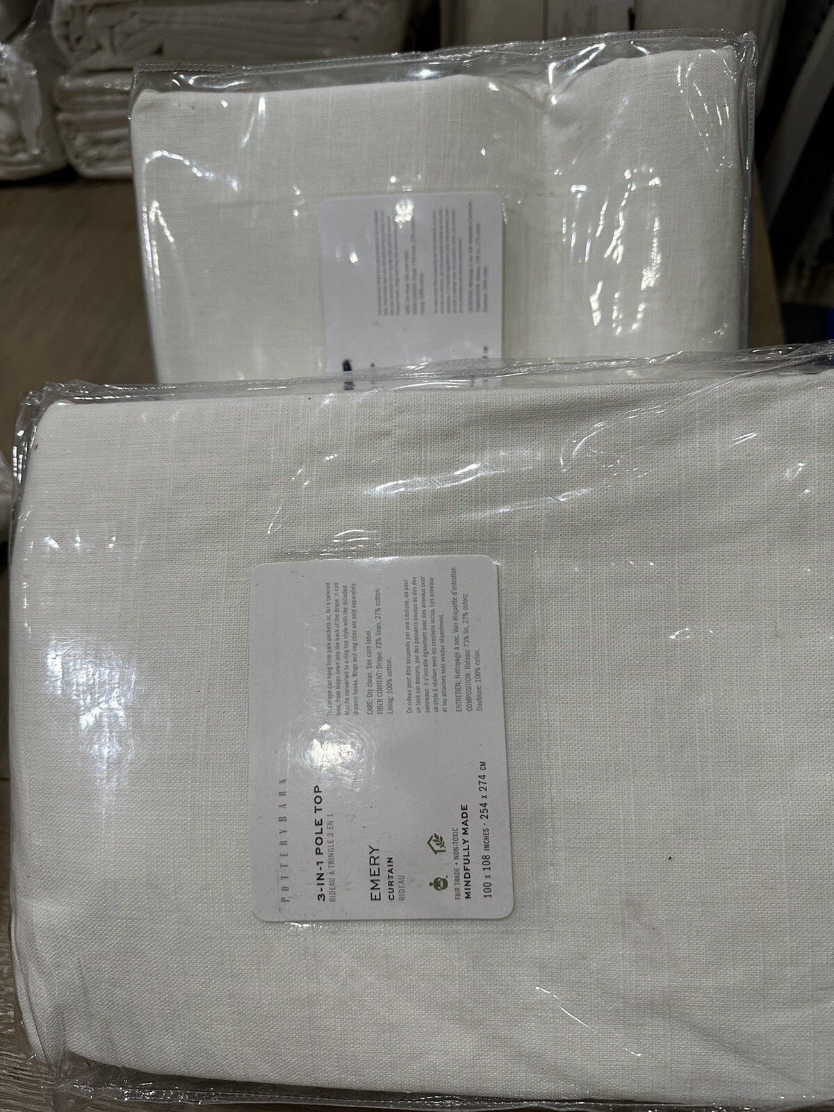 Pottery Barn EMERY Drape 100x108" warm white cotton lining S/2 3 in 1 gallery