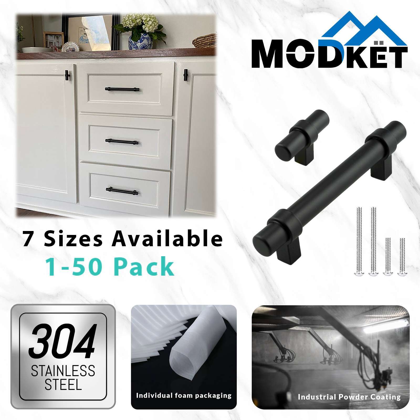 Matte Black Round Modern Cabinet Handles Pulls Knobs Kitchen Hardware Stainless gallery