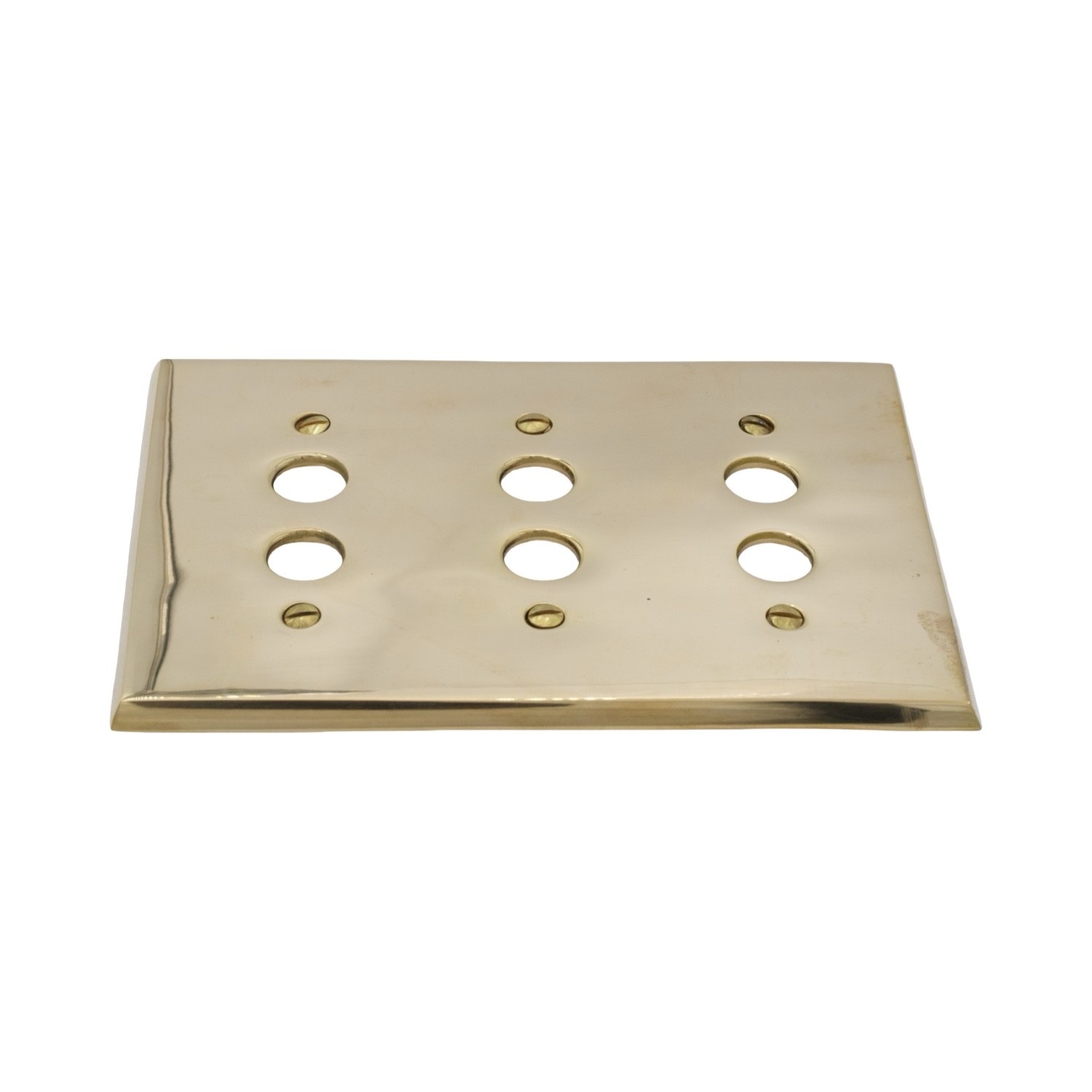 Triple Three Gang Brass Push Button Switch Plate - Cast Thick Antique Style gallery