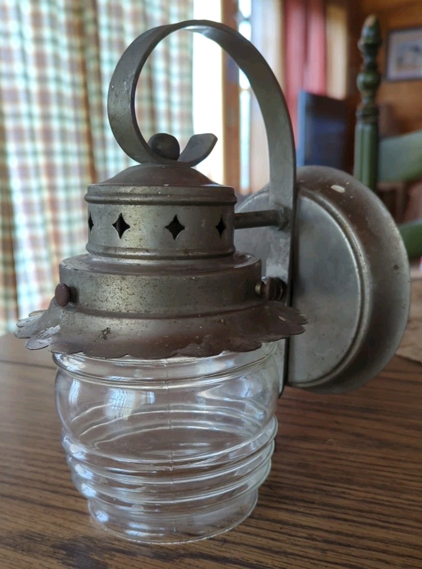 Unique Vintage Wall Mounted Porch Outdoor Light Glass Shade Tin Metal gallery