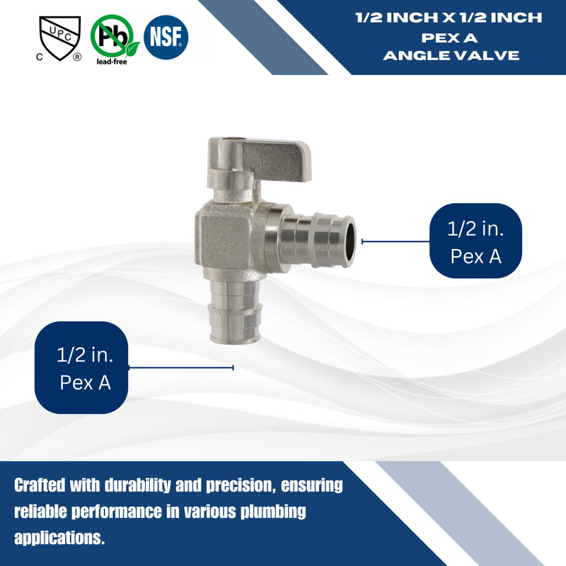 1 Pc XFITTING Pex A Expansion Angle Stop Valve, 1/2" x 1/2", F1960, Brass gallery