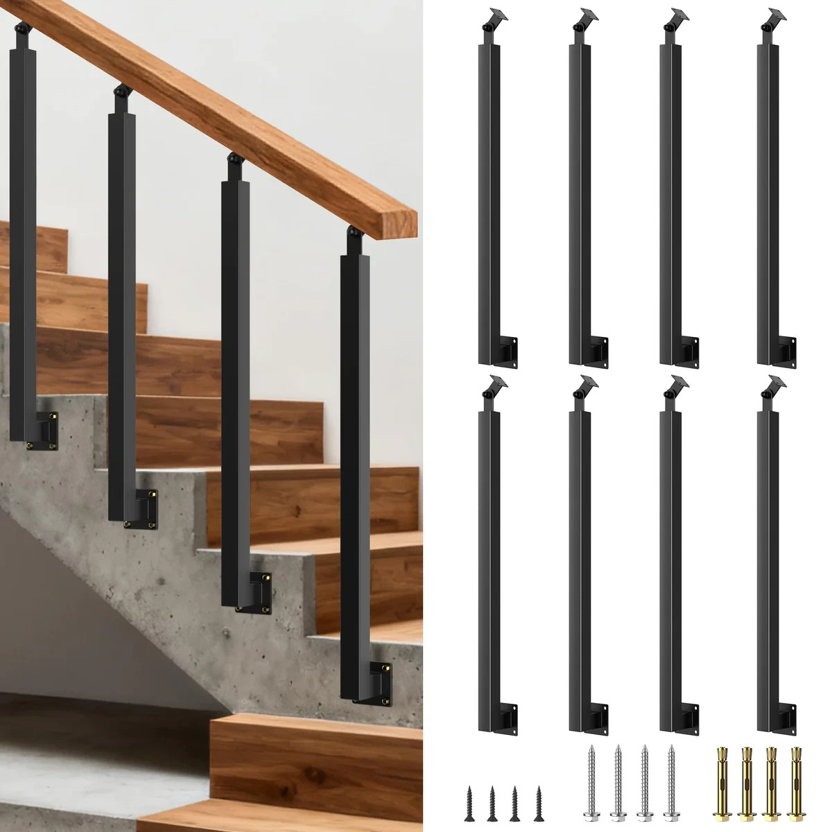 POTHOI 35.4" Black Stair Railing Post Adjustable 270° Metal Baluster Side Mount gallery