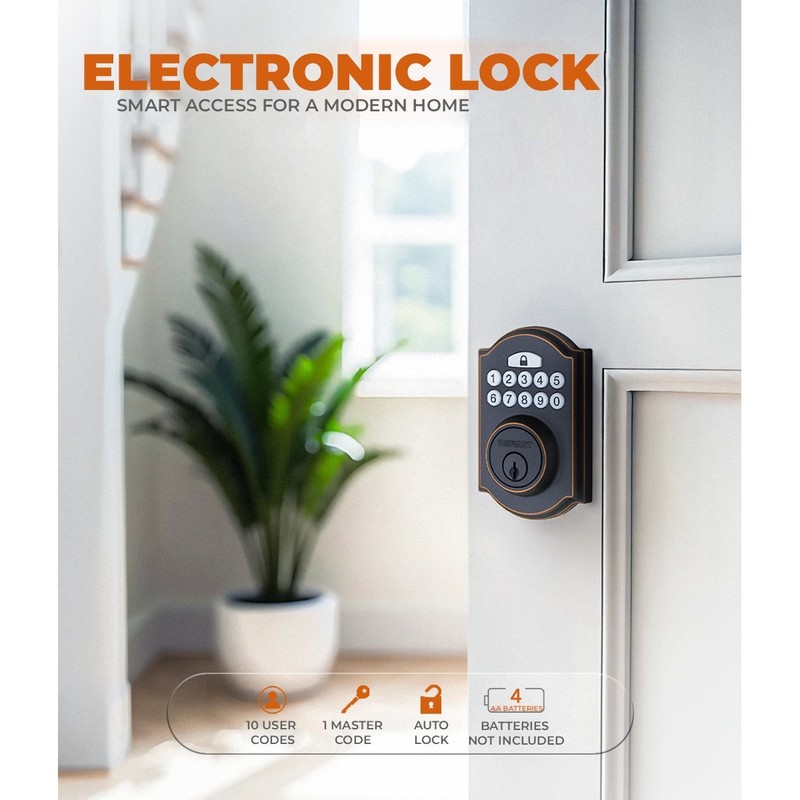 Aged Bronze Electronic Keypad Deadbolt – Single Cylinder Keyless Entry Lock gallery