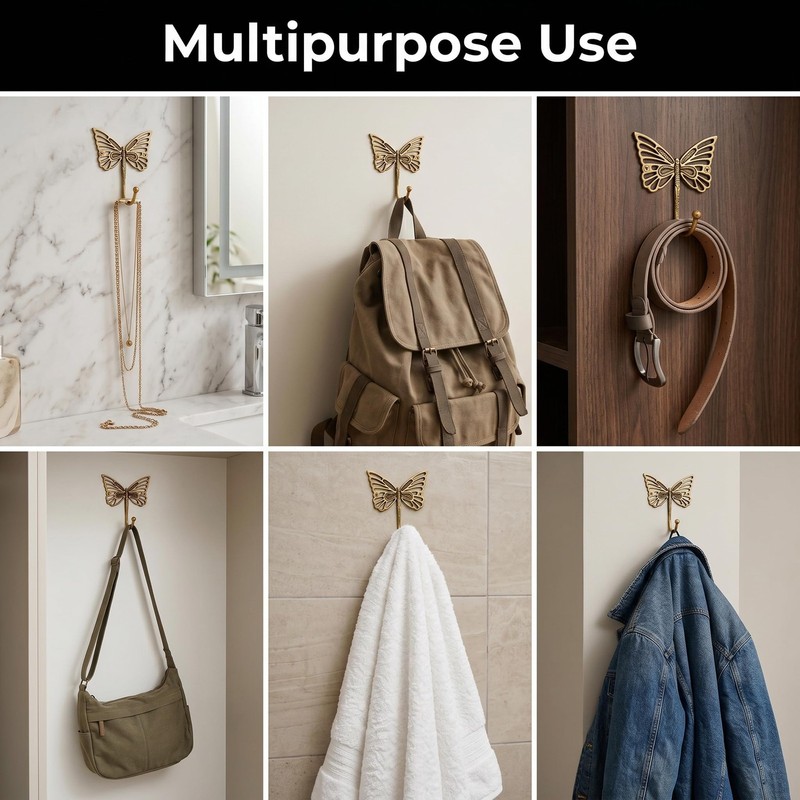33 Lb. Solid Brass Butterfly Wall Hooks - Vintage Gold Decorative Hooks for C... gallery