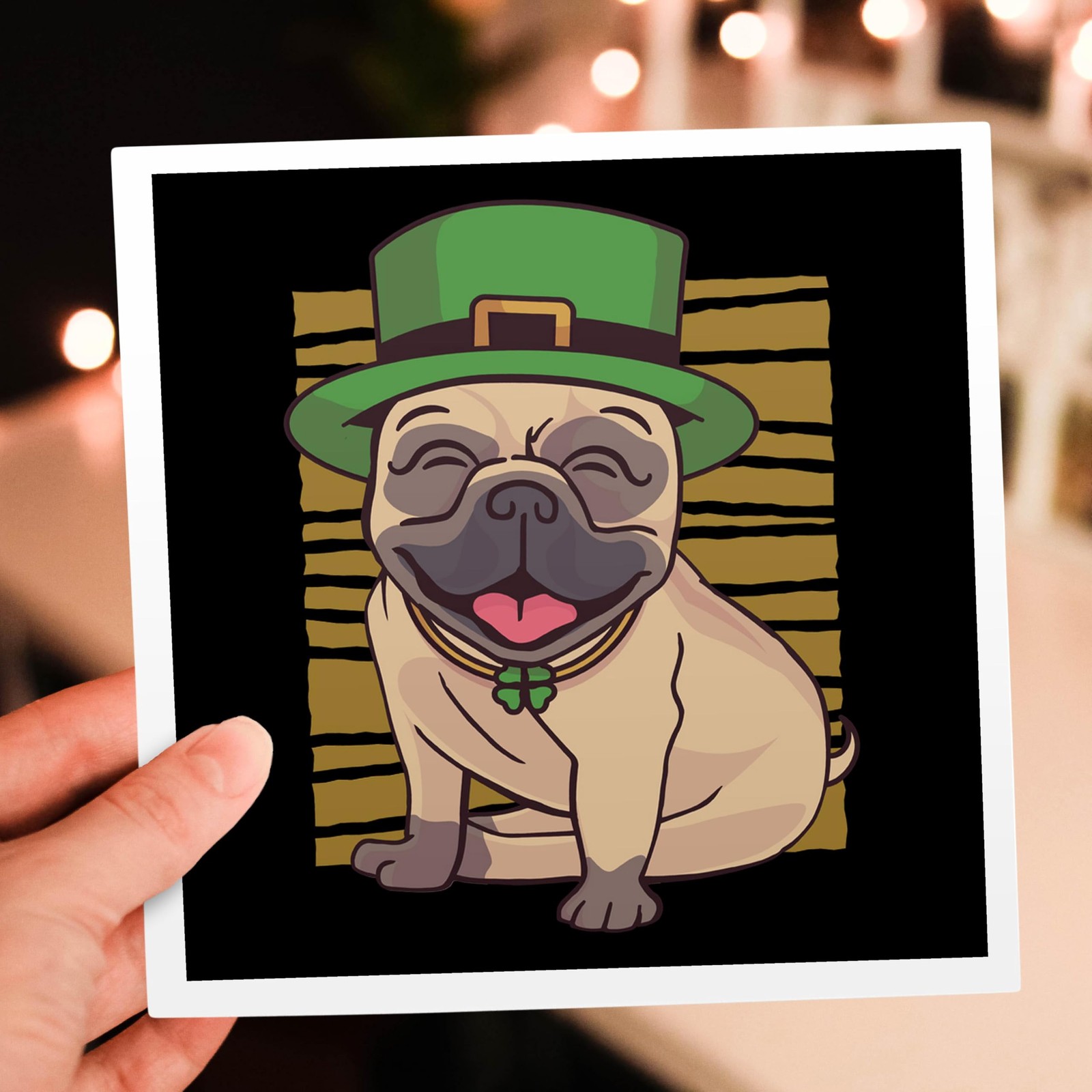 3dRose Greeting Card - Funny Pug Dog for St-Patricks Day Celebration - Dog gallery