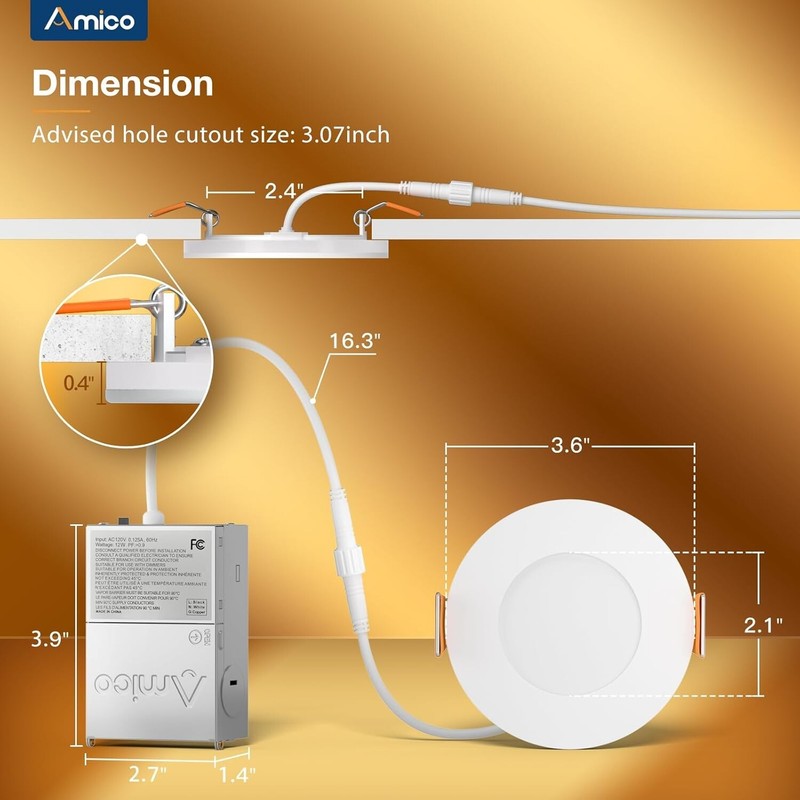 ETL Certified 12 Pack 3 Inch Recessed Downlights - Dimmable & Nightlight Feature gallery