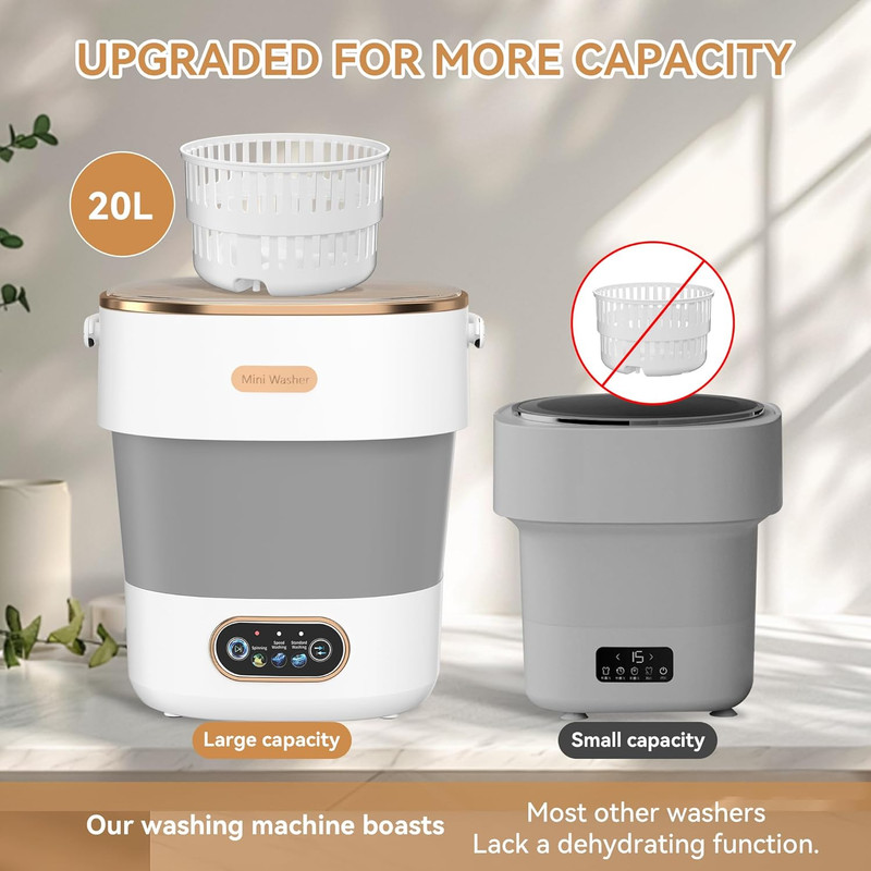Portable Washing Machine, Folding 20L Mini Washer and Spin-Dryer, 3 Cleaning Mod gallery