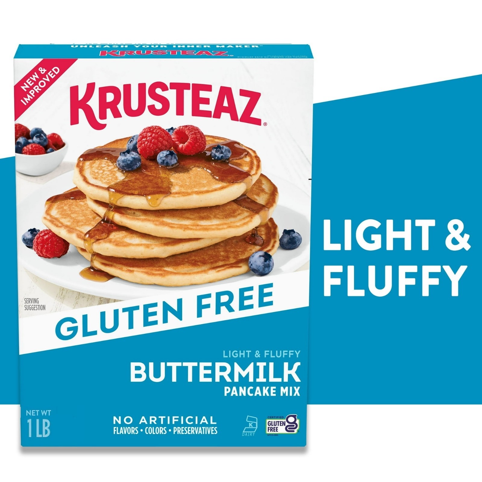 Krusteaz Gluten-Free Light & Fluffy Buttermilk Pancake Mix – 16 oz Box gallery