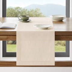 Linen Textured Border Table Runner, 14 x 48 Inch Farmhouse 14×48 Inch Cream
