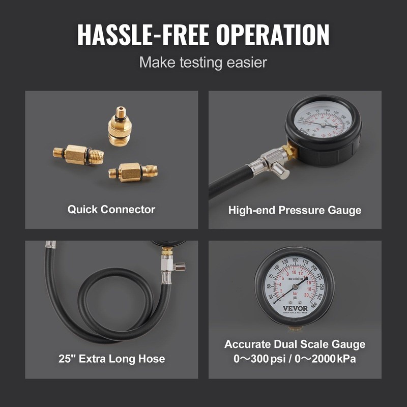 Compression Tester with 9Pcs Adapters 0-300psi 25in Hose Compact gallery