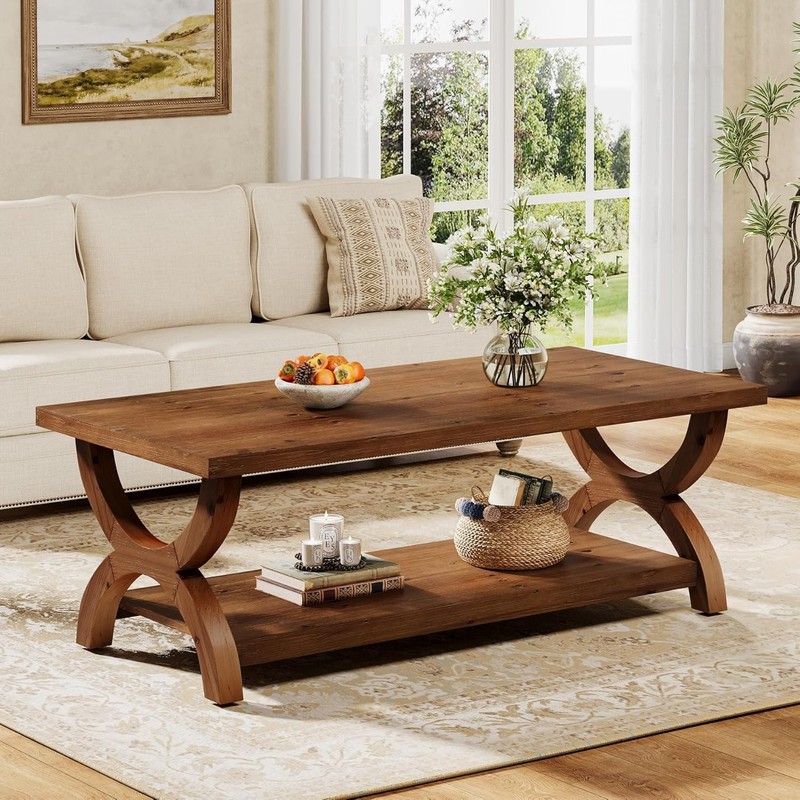 47.2-Inch Rectangle Solid Wood Coffee Table with Storage Shelf for Living Room gallery