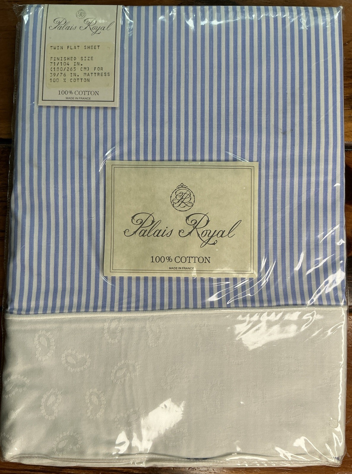VTG Palais Royal Claridge Blue White Stripe Twin Flat Sheet Luxury Cotton NEW gallery