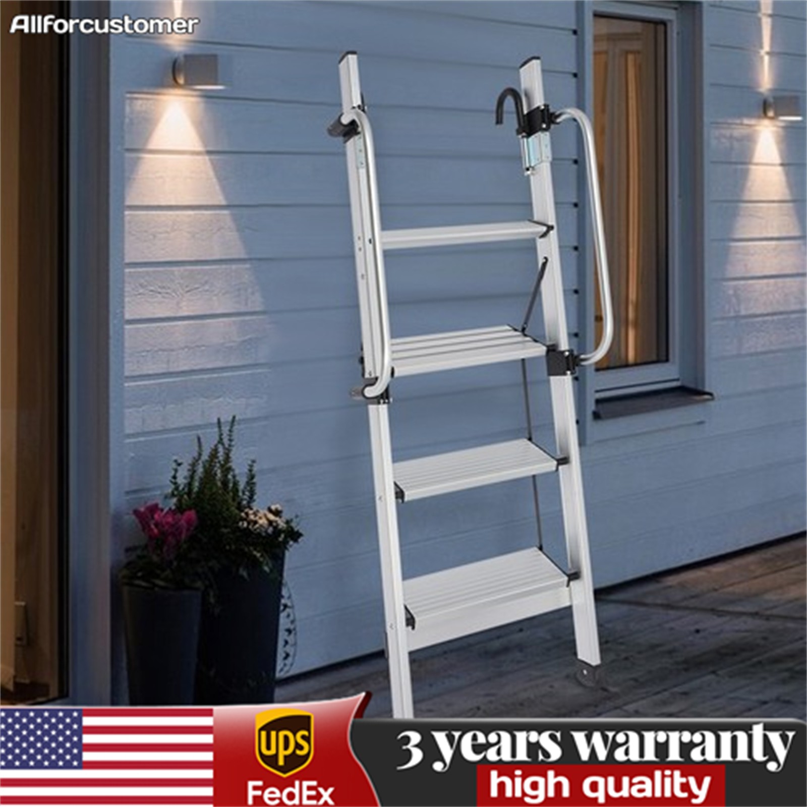 Silver 4-step Bed Ladder, Ladder With Adjustable Handrail For Caravans, Lofts gallery