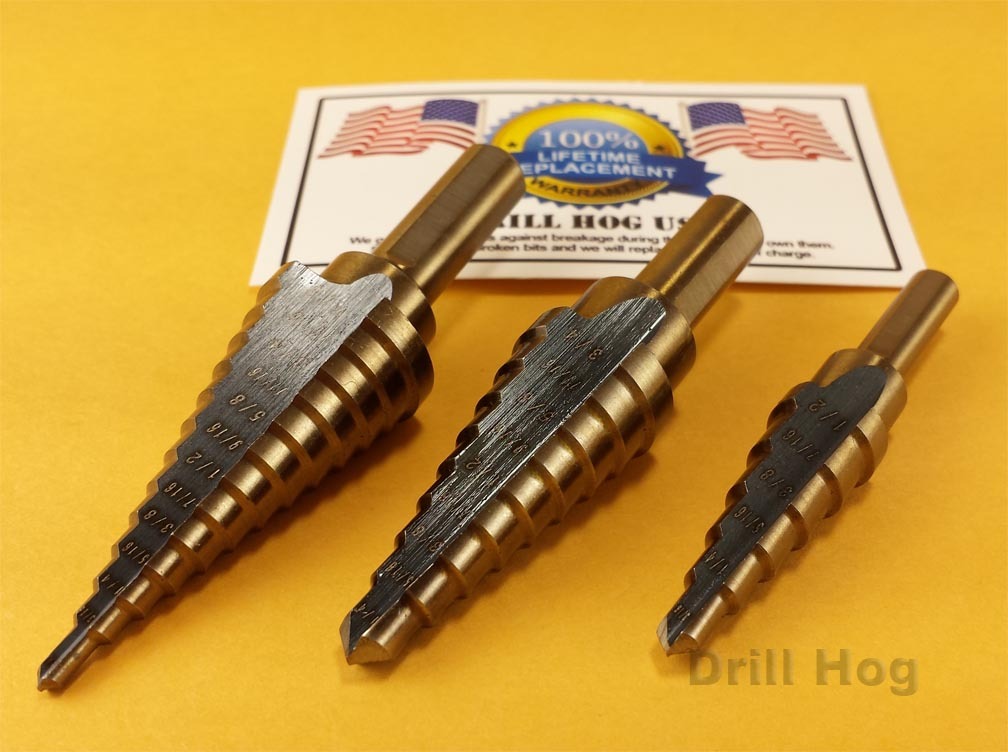 3 Pc Step Drill Bit Set REAMER Step Bit Set UNIBIT Lifetime Warranty Drill Hog® gallery