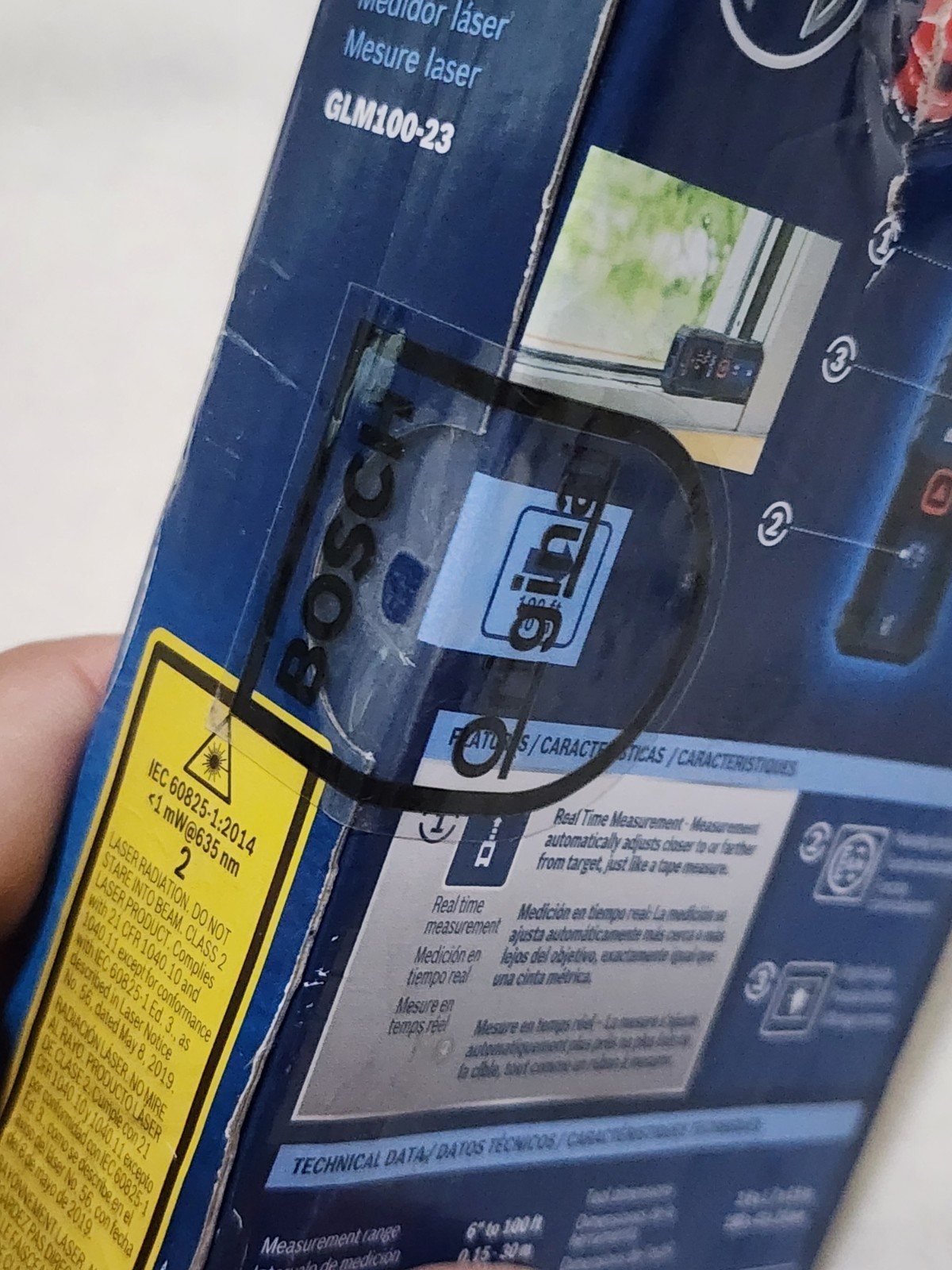 Bosch Blaze 100ft Backlit Laser Measure - Blue (GLM100-23) NEW PACKAGE DISTRESS gallery