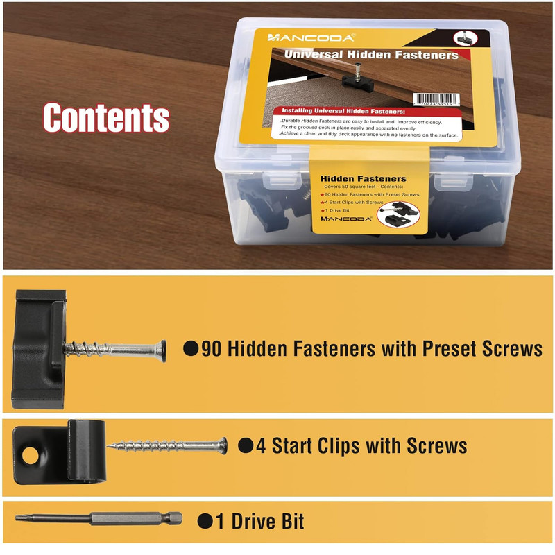 Universal Hidden Deck Fasteners with Stainless Steel Screws, 90 per Box gallery