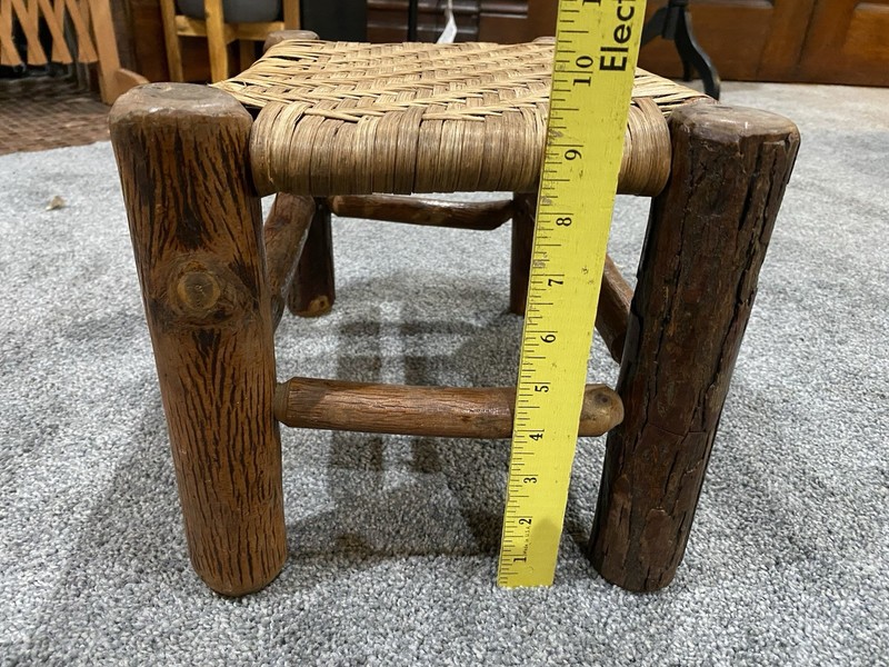 Vintage Wicker Footstool Rectangular Rustic Wood Rattan Woven Boho Foot Rest gallery