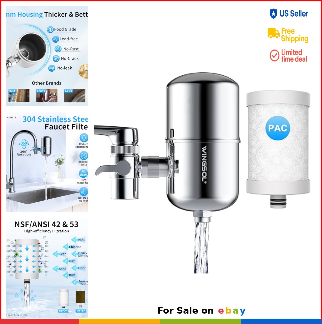 Faucet Water Filter 304 Stainless Steel NSF 42 53 350 Gallons 360 Degree gallery