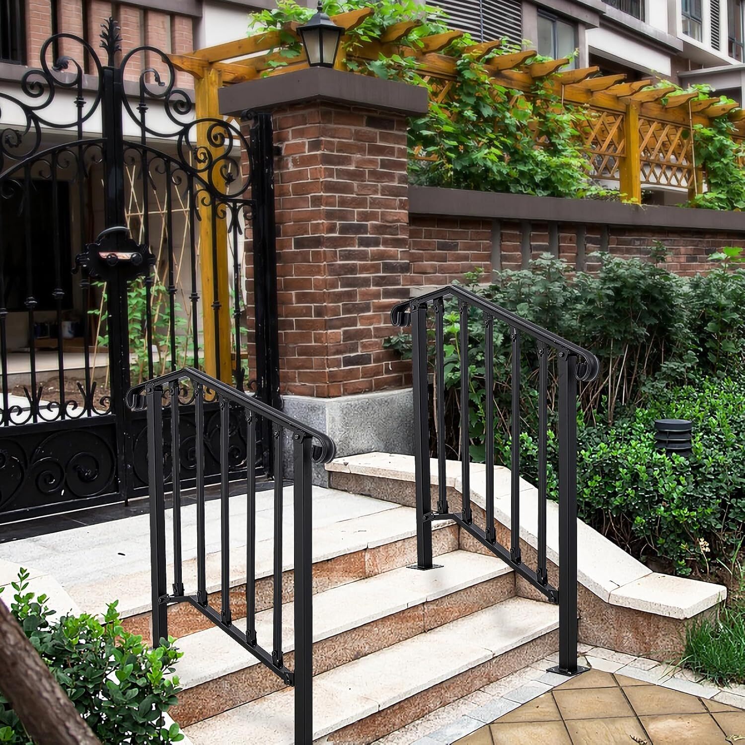 Steps Wrought Iron Handrail Stair Railing ，2 to 3 Steps Stair Railing Indoor gallery