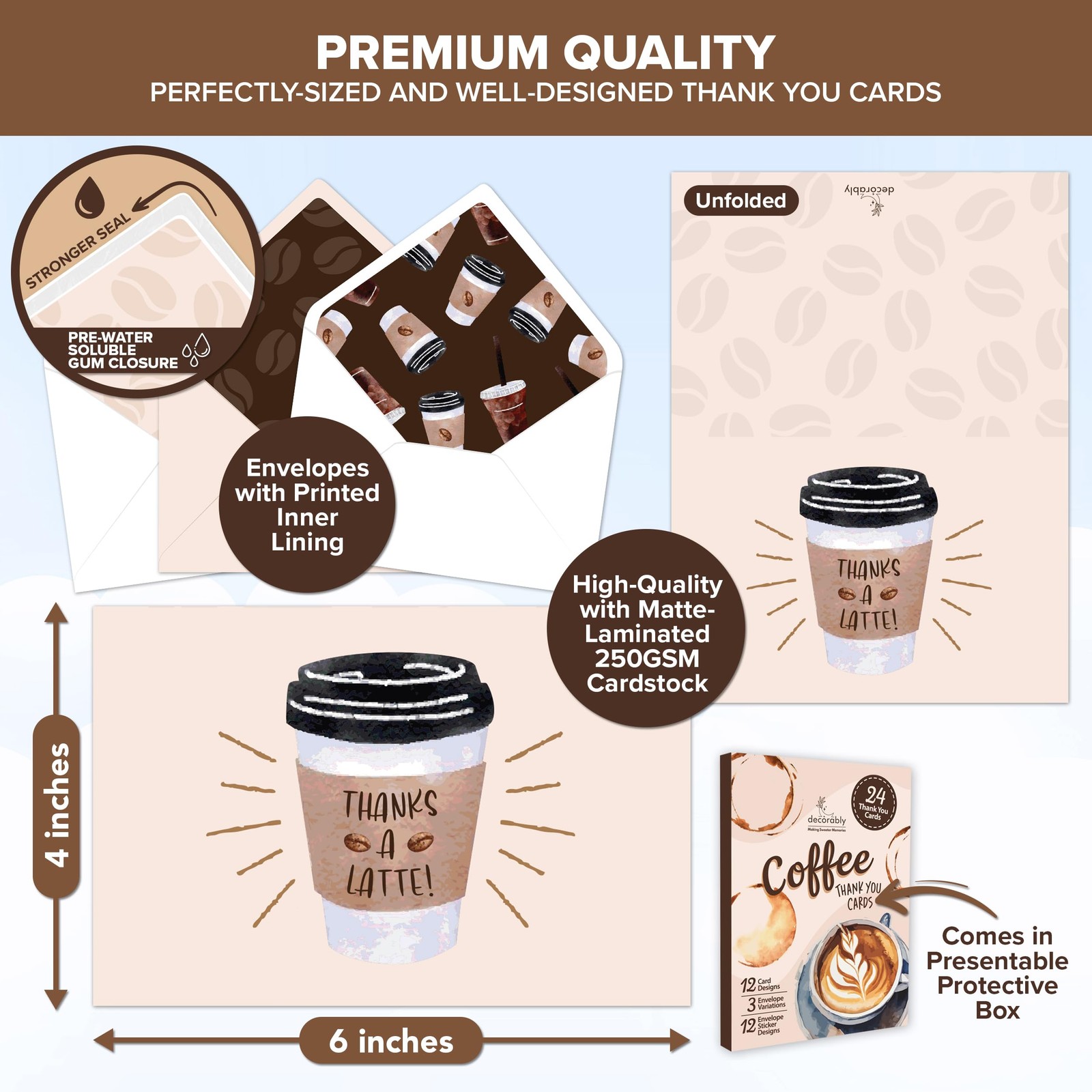 Decorably 24 Pack 6x4in Coffee Thank You Cards with 6x4 inches, gallery