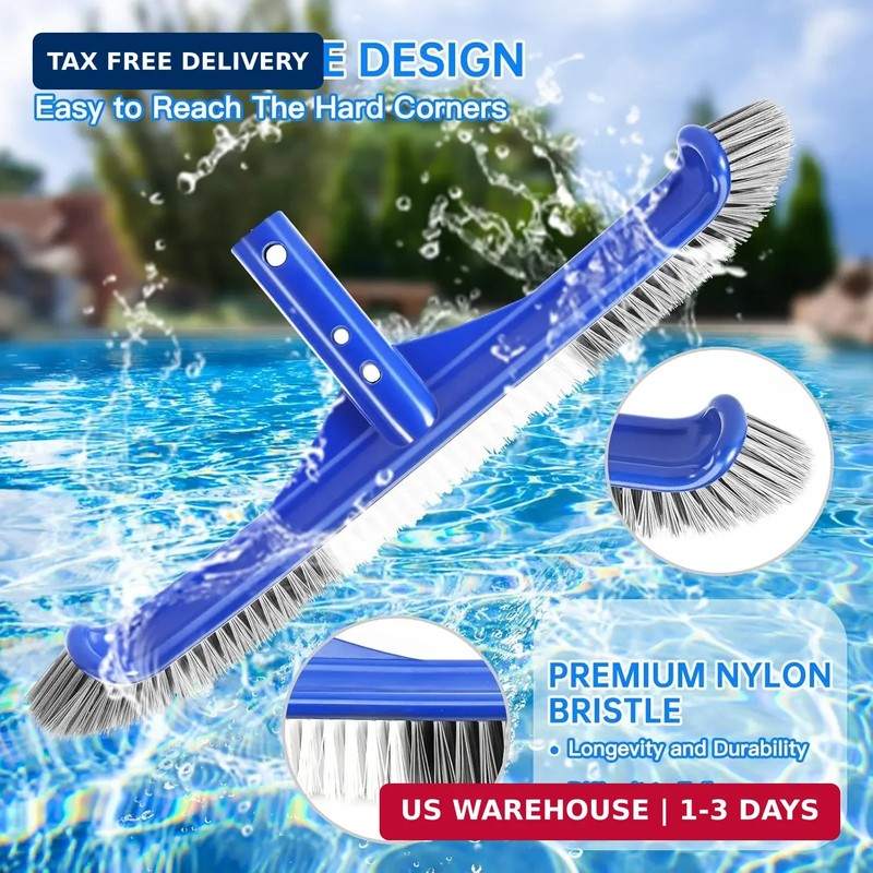 Pool Brush Head, 17" Pool Brushes for Cleaning Pool Walls, Curved Ends High-Effi gallery