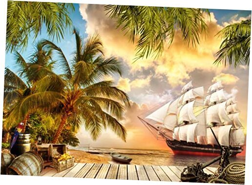 BELECO 7x5ft Fabric Beach Island Pirate Ship Backdrop Ocean 7x5FT A10031 gallery
