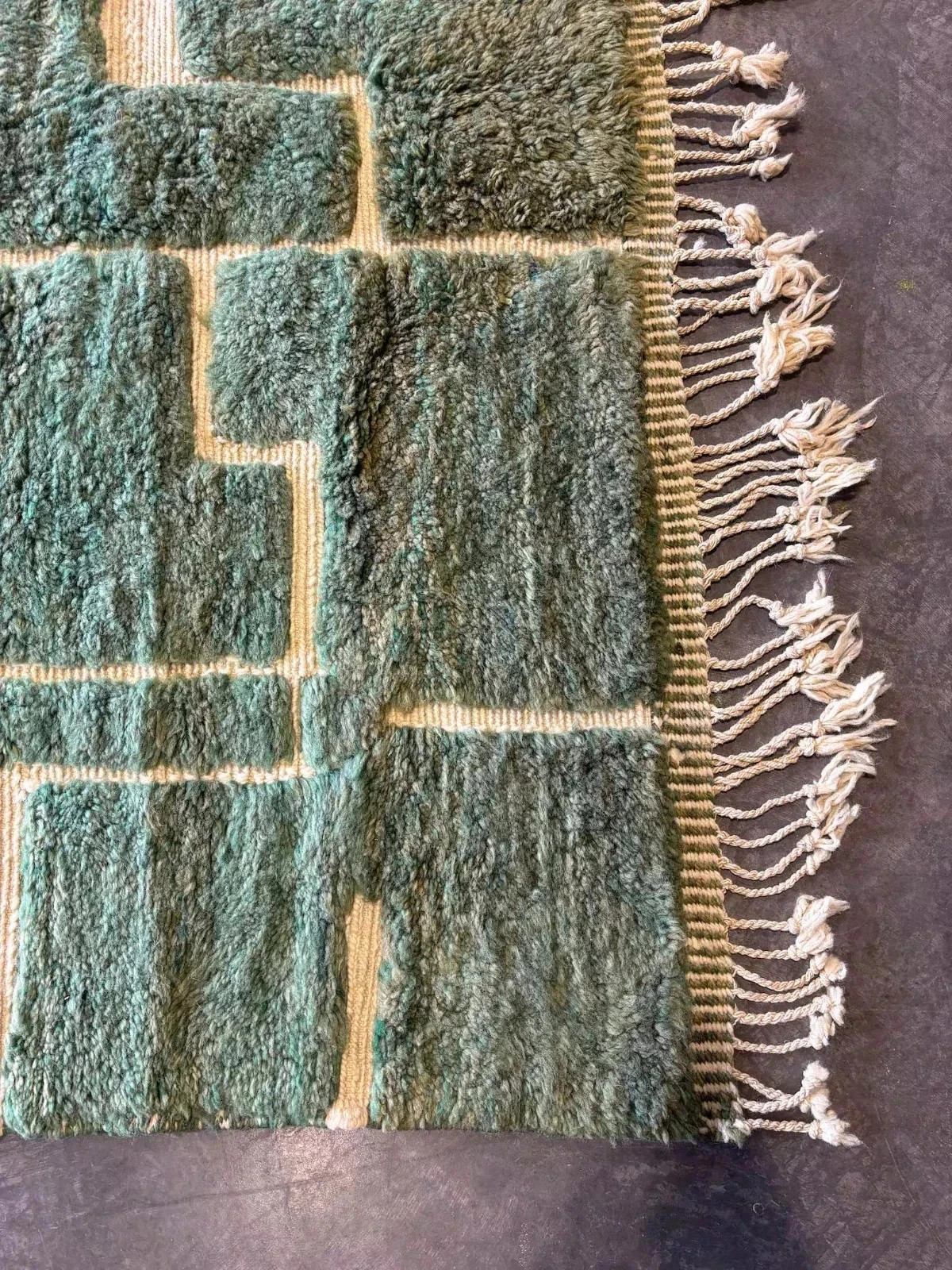 Moroccan Berber Beni Ourain Wool Rug | Olive Moss Green Abstract 8x10 Area Rug gallery