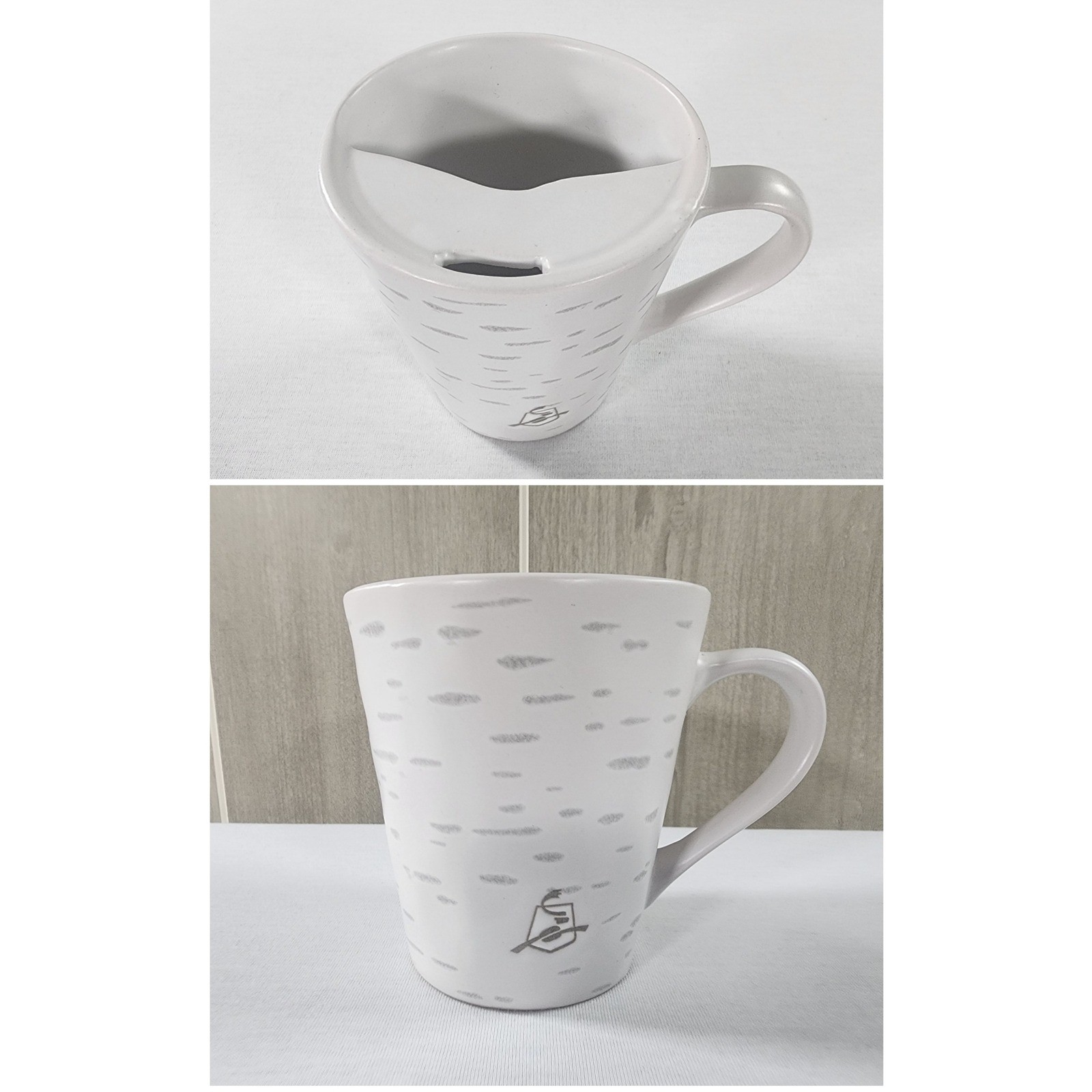 Caribou Coffee Mustache Guard Mug 12oz Birch Bark Textured White Grey Ceramic gallery