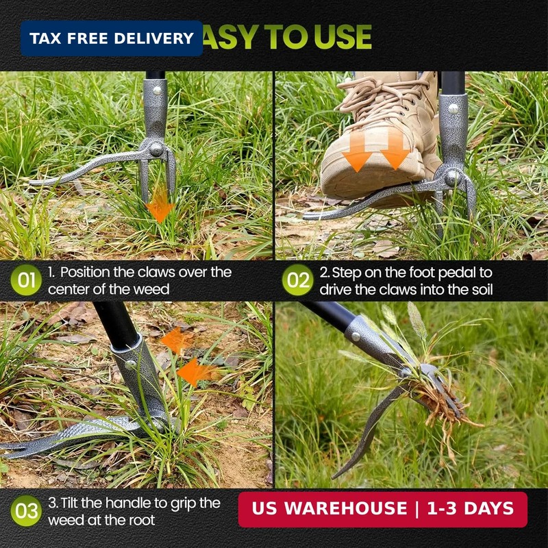 Weed Puller, Stand Up Weed Puller Tool with Steel Long Handle, 4 Claw Steel Head gallery