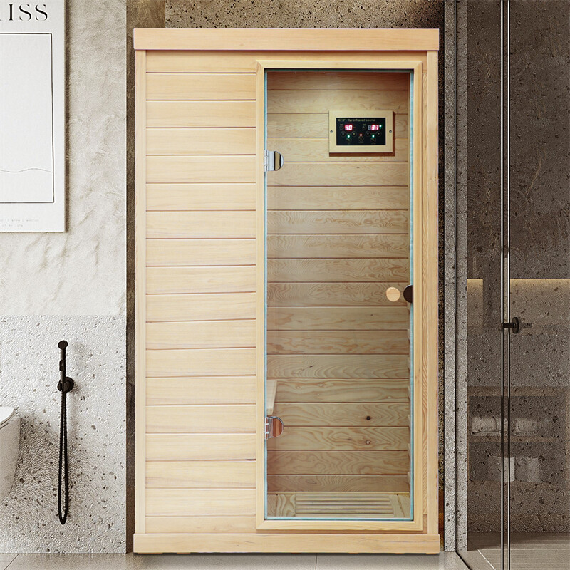 1050W Hemlock One Person Far Infrared Door on The Right of The Indoor Sauna Room gallery