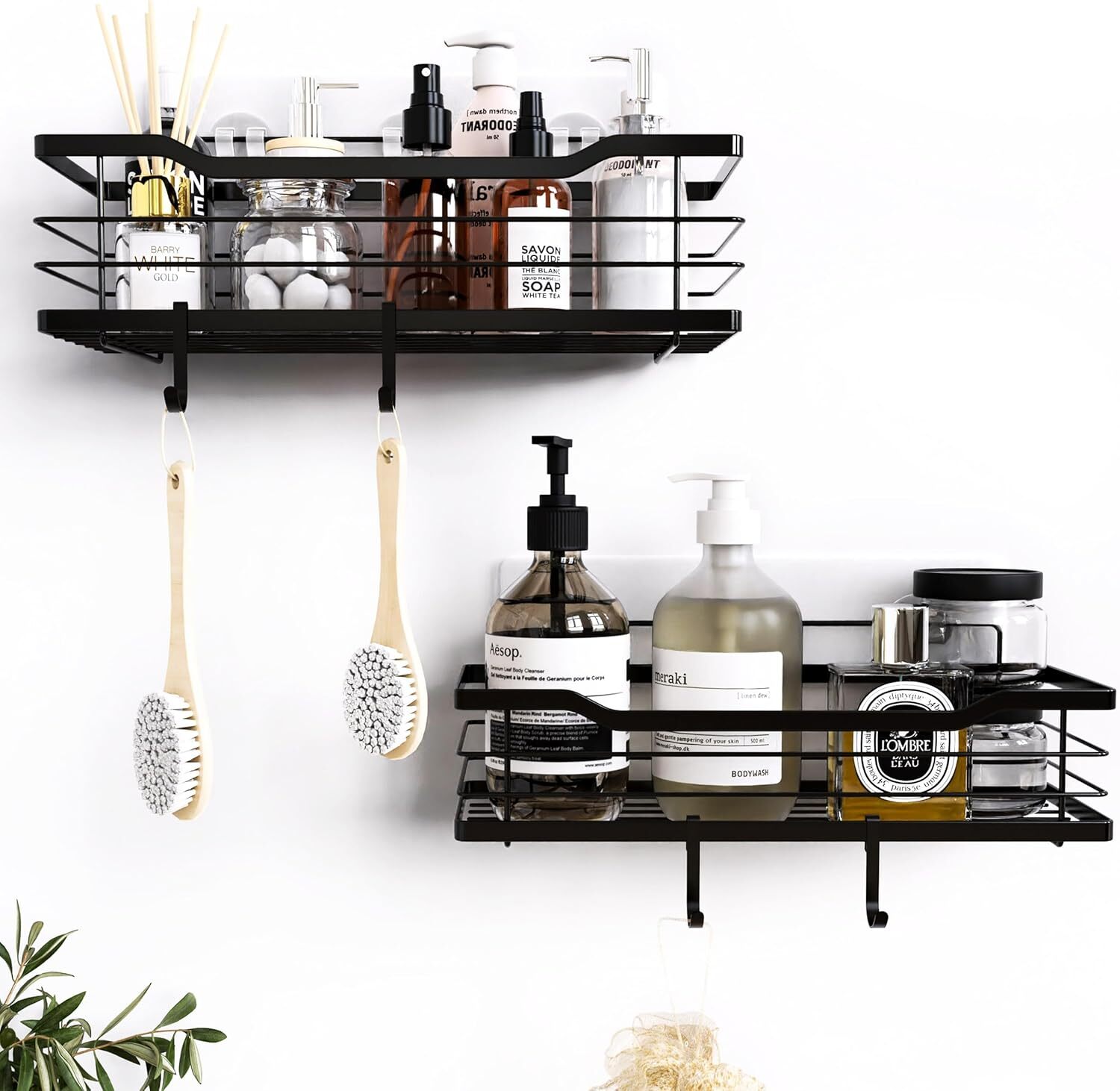 Rustproof Shower Shelf Rack Adhesive Shower Shelves & 4 Hooks Organizer 2 Pcs gallery
