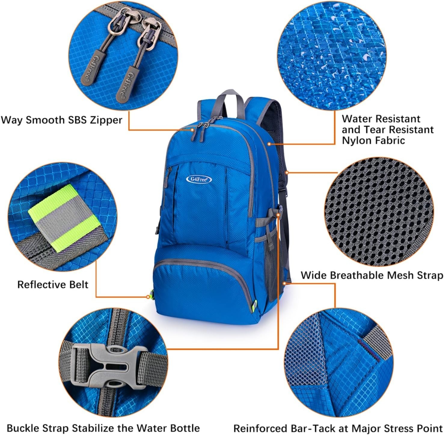 Lightweight Packable Hiking Backpack with Waterproof Wet Pocket - 40L Storage 5