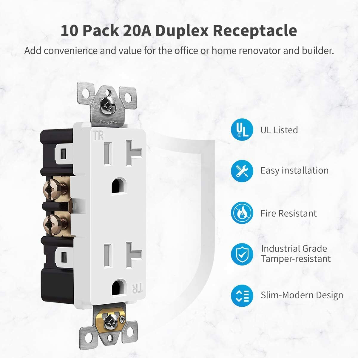 50PCS Outlet Socket Decora Duplex Receptacle 20 Amp 125 Volt Grounding UL listed gallery