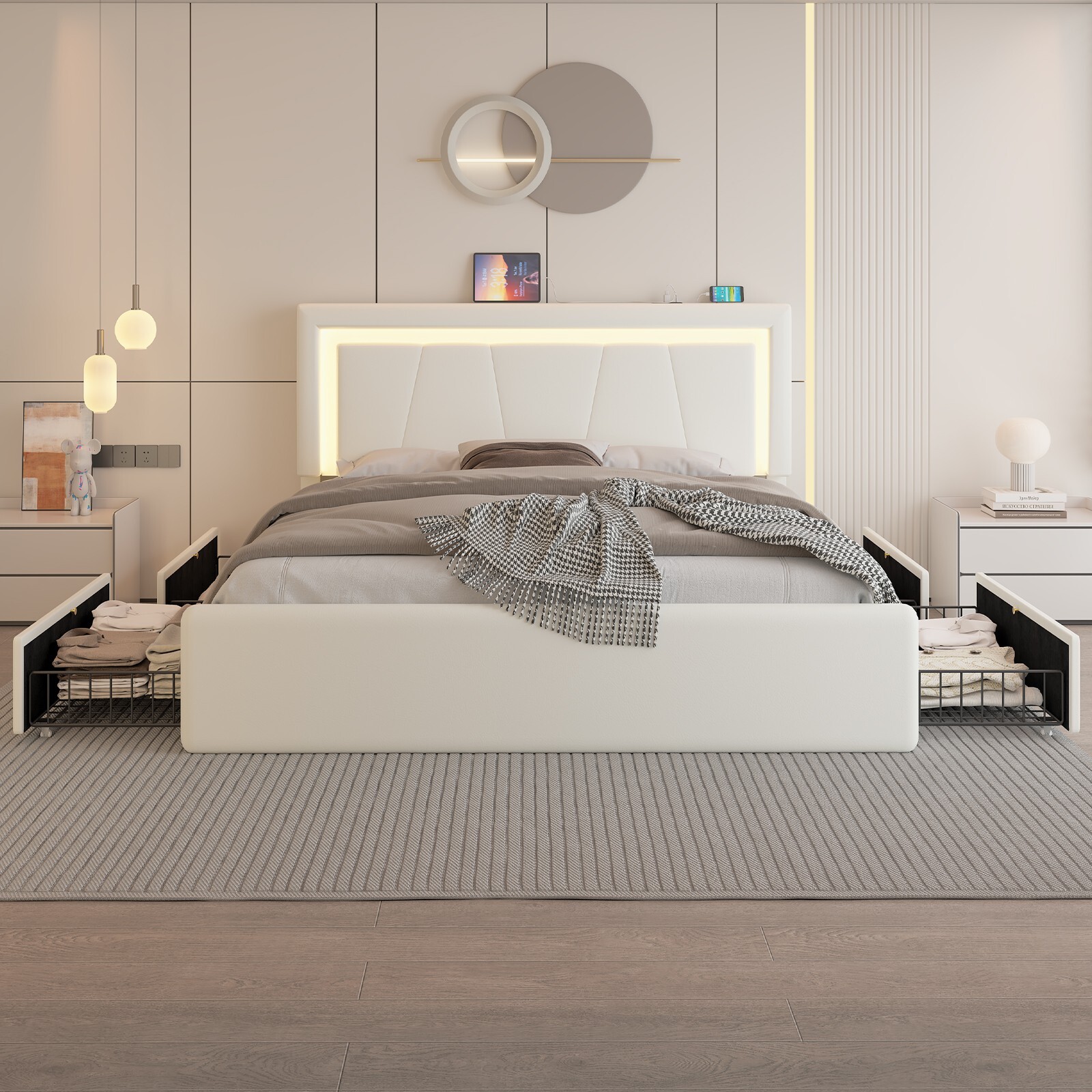 Full/Queen Bed Frame with 4 Storage Drawers and LED Lights gallery