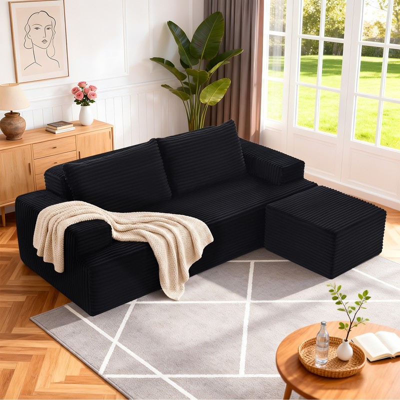 L-Shape Modular Cloud Couch with Movable Ottoman Chaise, Corduroy, No Assembly gallery