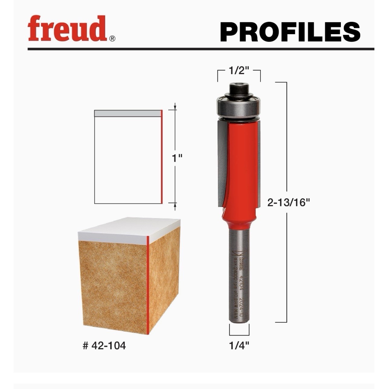 FREUD 42-104 1/2" Carbide Double FLUTE BEARING Flush Trim ROUTER BIT New gallery