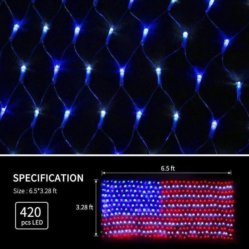 American Flag String Lights, Waterproof Led Flag Net Light, with 420 Super Brigh gallery