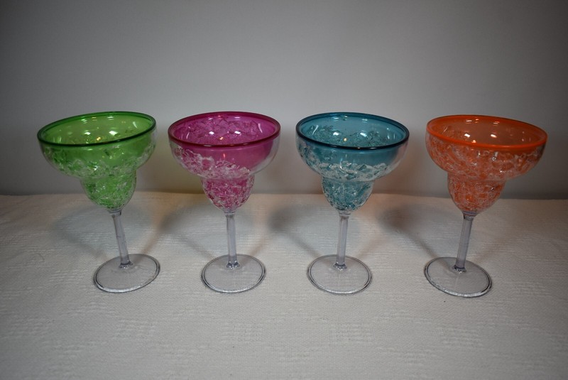 Vibrantly Colored Plastic Crackle Margarita Glasses - Green, Pink, Blue, Orange gallery