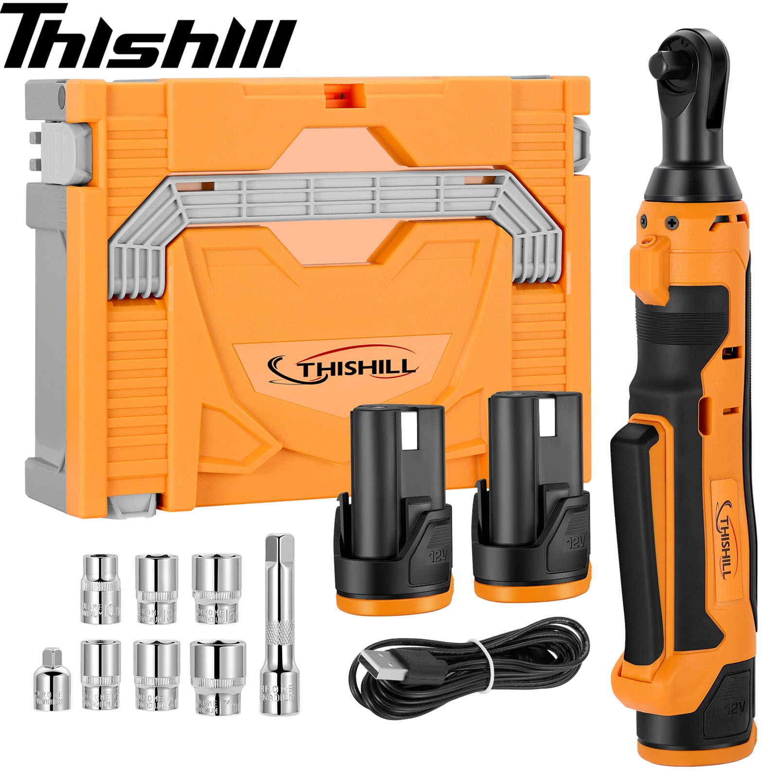 Thishill Extended Cordless Electric Ratchet Wrench, 3/8" 40 Ft-lbs 55Nm 12V gallery