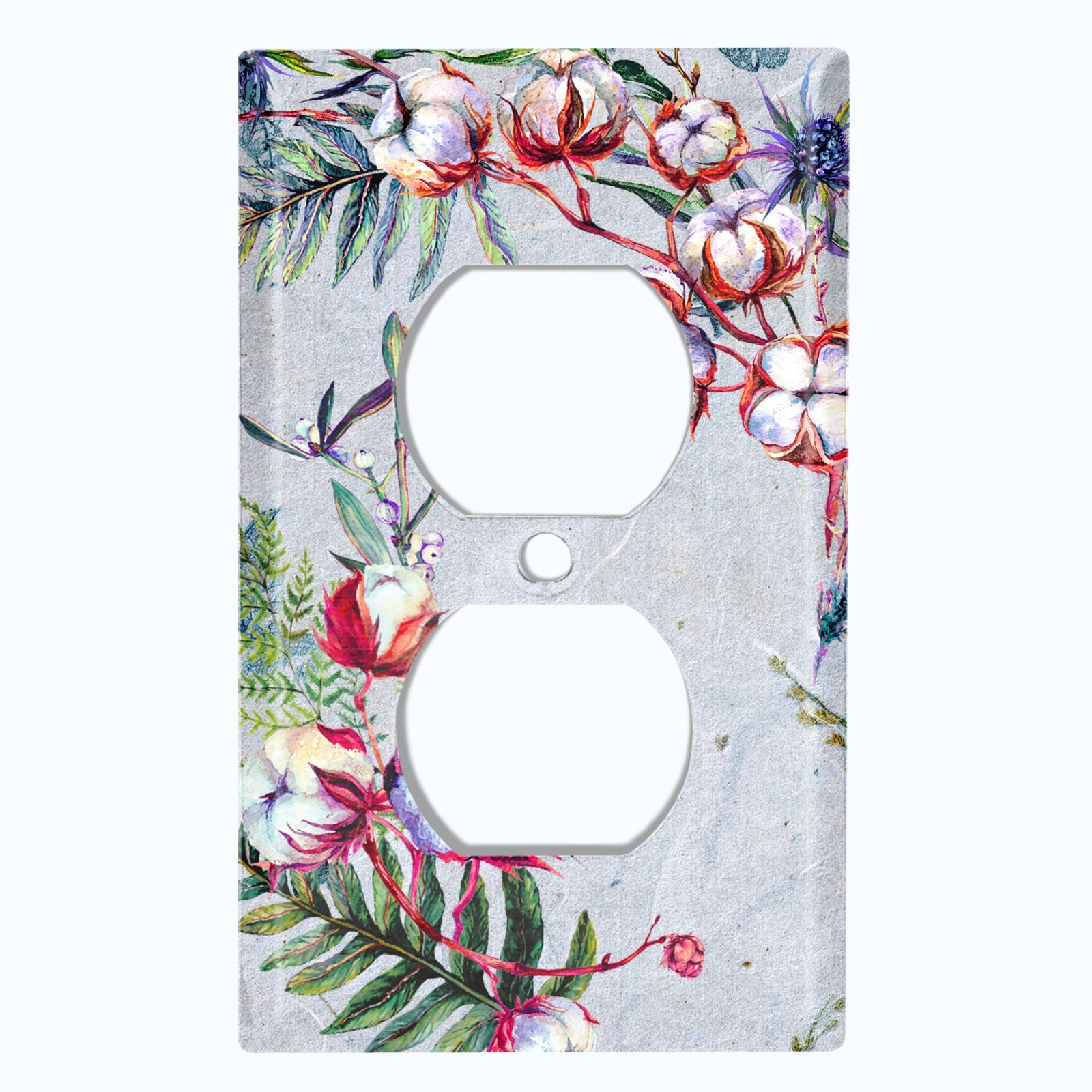 Metal Light Switch Cover Wall Plate Cotton Flower Plant Leaves Circle FLW026 gallery