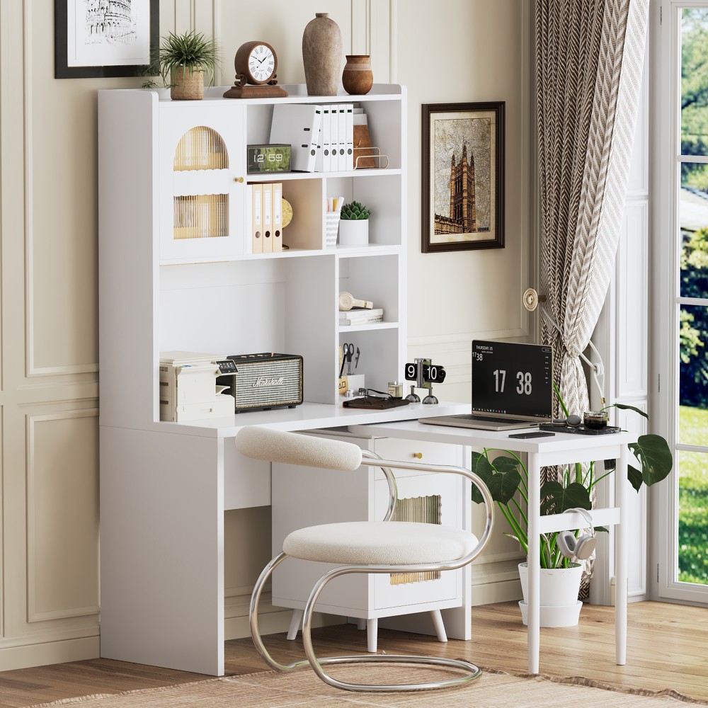 Computer Desk with 90 Degree Rotating Desktop, 43x70 Inch Office Desk gallery