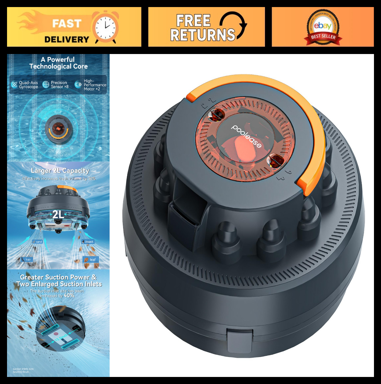 Cordless Robotic Pool Cleaner Vacuum for Above/In Ground Pools, 45W Dual-Motor, gallery