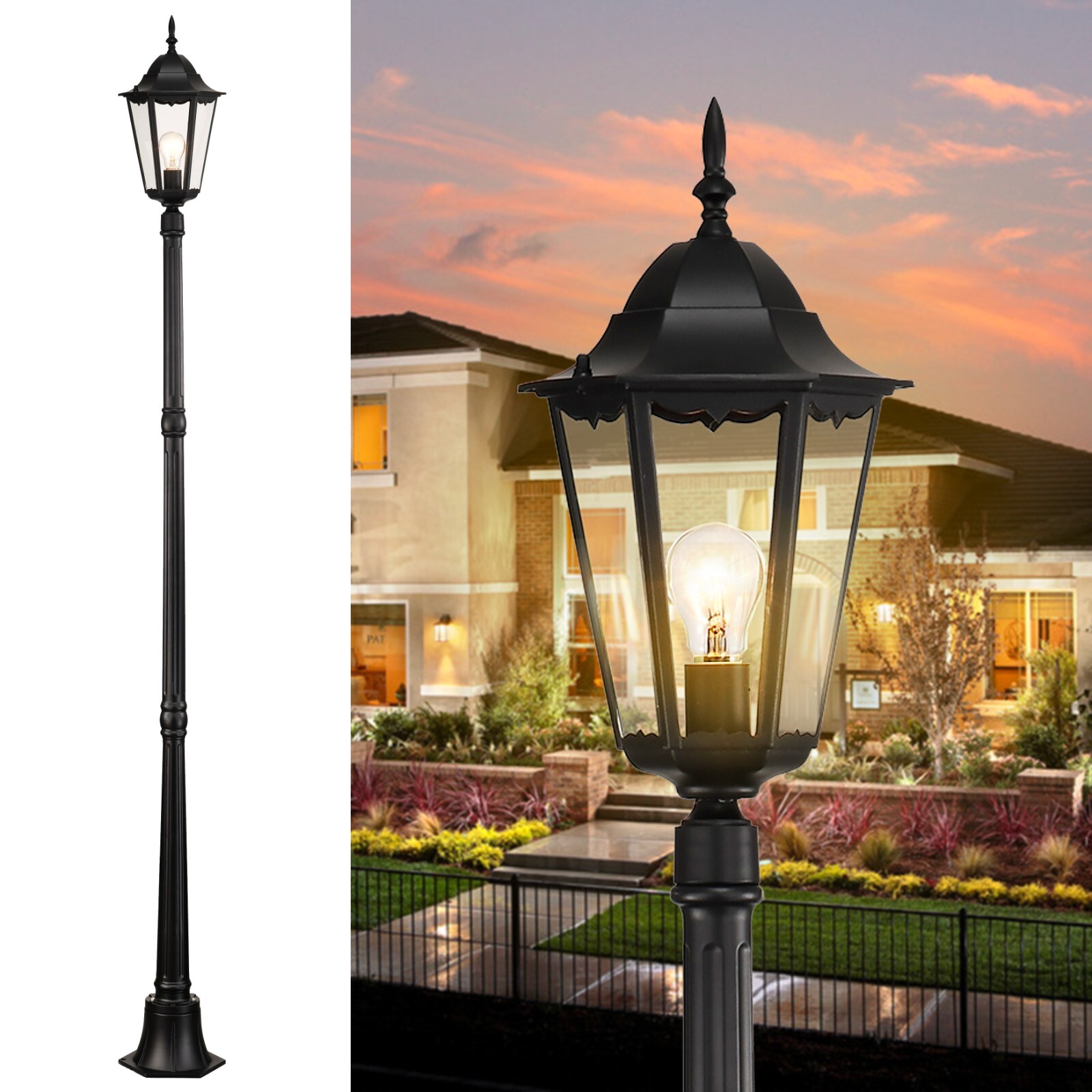 84" Black Adjustable Outdoor Lamp Post Light-Hardwired,Weatherproof,Yard,Garden gallery
