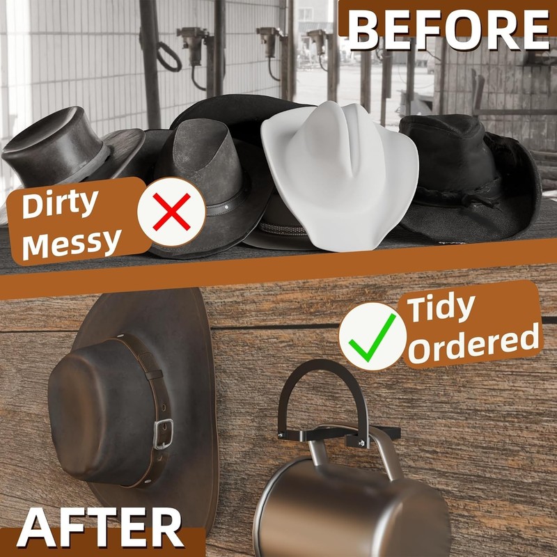2 Pc or 4 Pack Cowboy Hat Rack - Wall Mount Cowboy Hat Holder, Western Hat Hooks gallery