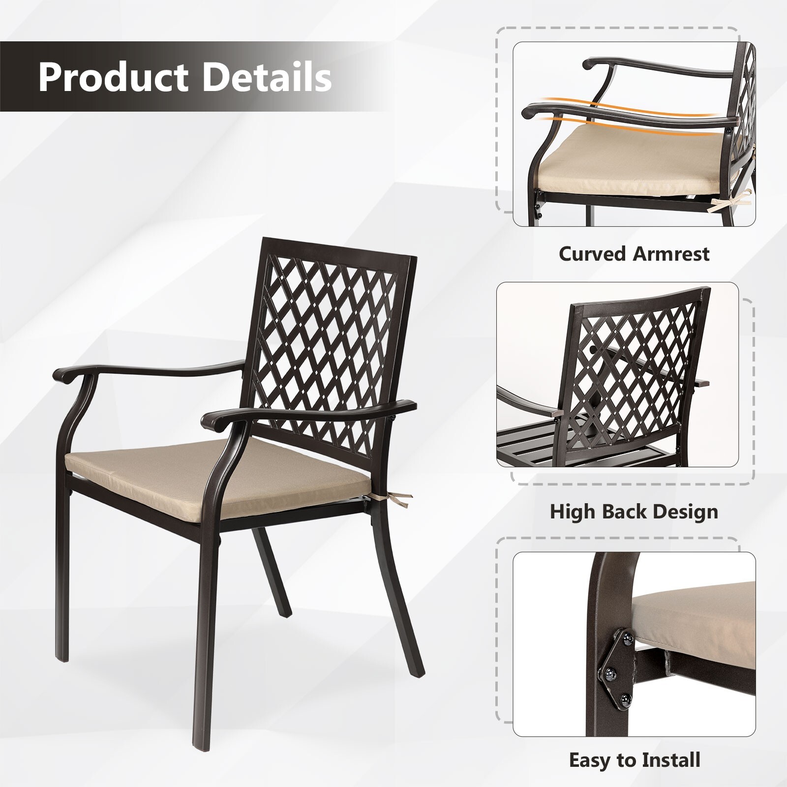 Aoodor Patio Chair 2Pcs Outdoor Dining Chairs Stackable Metal Armrest Chairs gallery