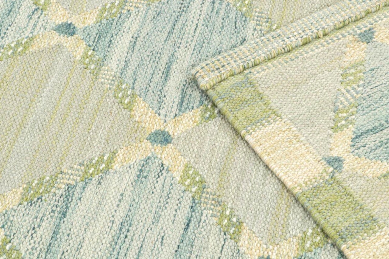 Green Blue Boho Scandinavian Design High Quality Hand Woven Flatweave Kilim Rug gallery