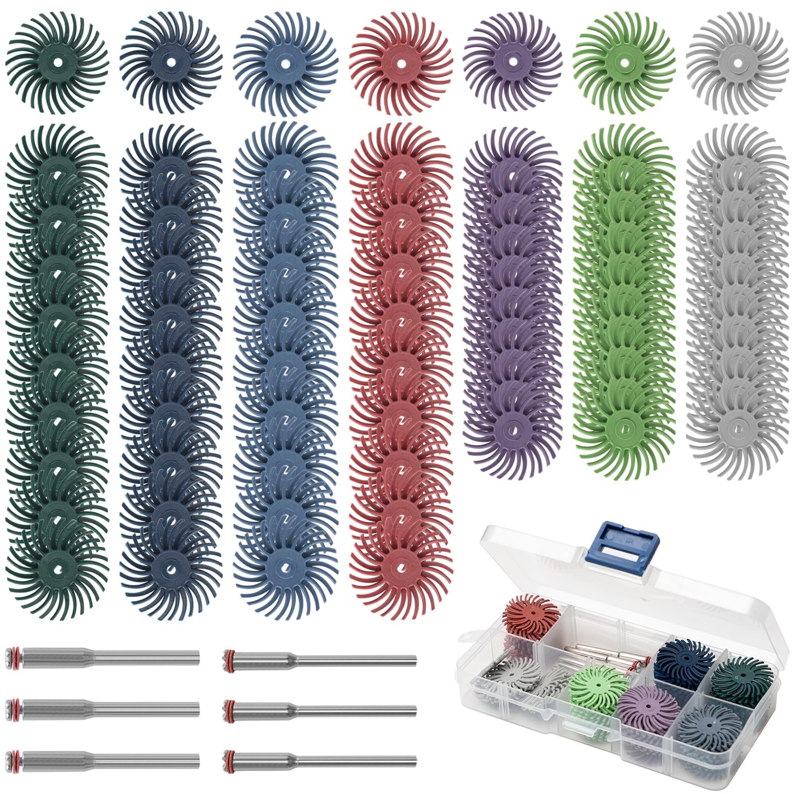 76 Pcs 1 Inch Radial Bristle Discs Kit with 3mm Shank, 80 to 2500 Grit gallery