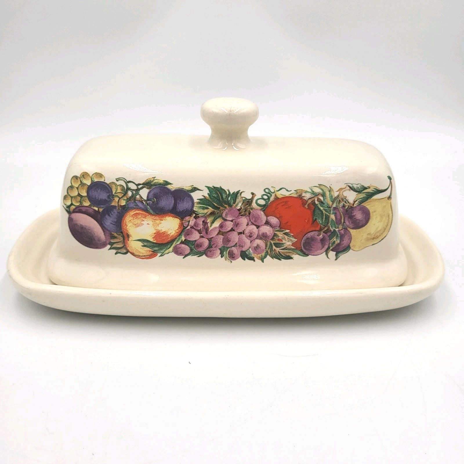 Vintage Cornucopia Ceramic Two-Piece Butter Dish w/ Fruit Design gallery